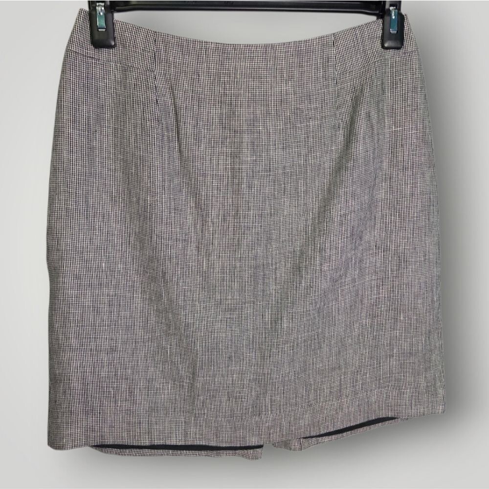 Talbots Petites Vintage Irish Linen Houndstooth Pencil Skirt Black White Size 10